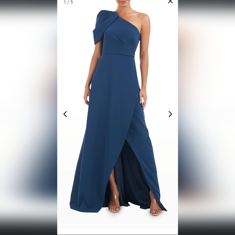Kay Unger Briana One-shoulder Pleated Gown Size 4